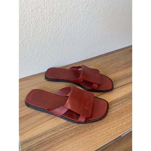 Hermès Red Leather Sandals – Unisex Designer Slides – Size 6.5-7 - Picture 1 of 3